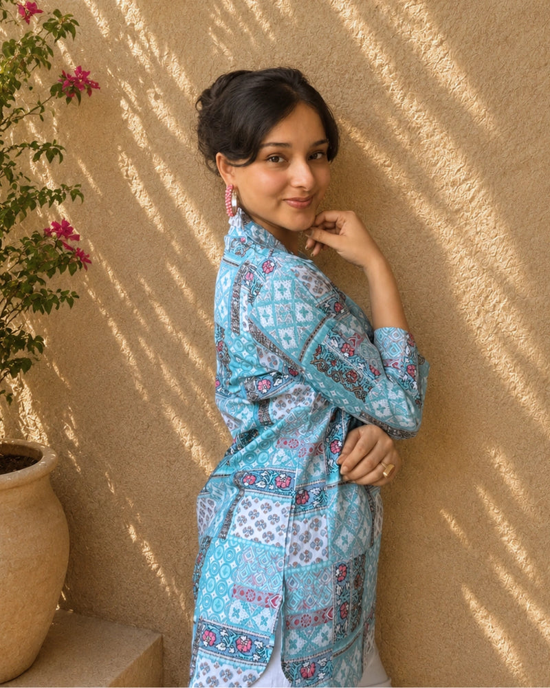 Aqua Patchwork Grace Short Kurti