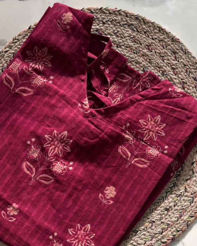 Berry Bloom Halter Neck Cotton Short Kurti