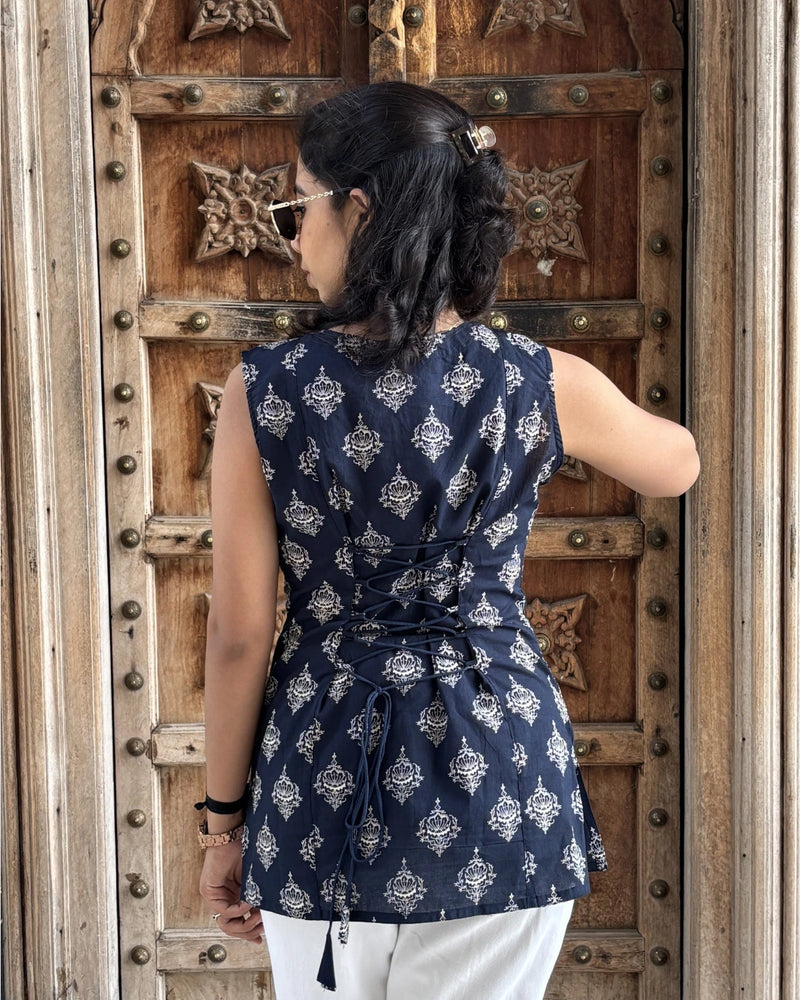 Navy Noir Corset Kurti