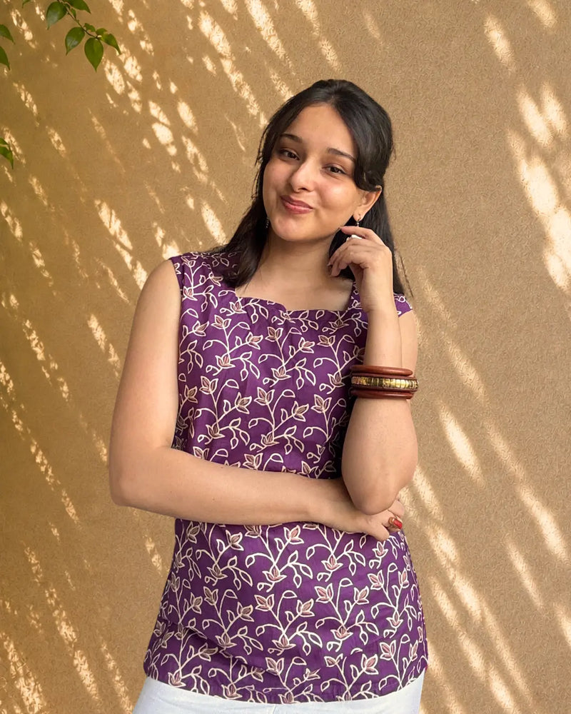 Purple Ivy Laceback Cotton Short Kurti