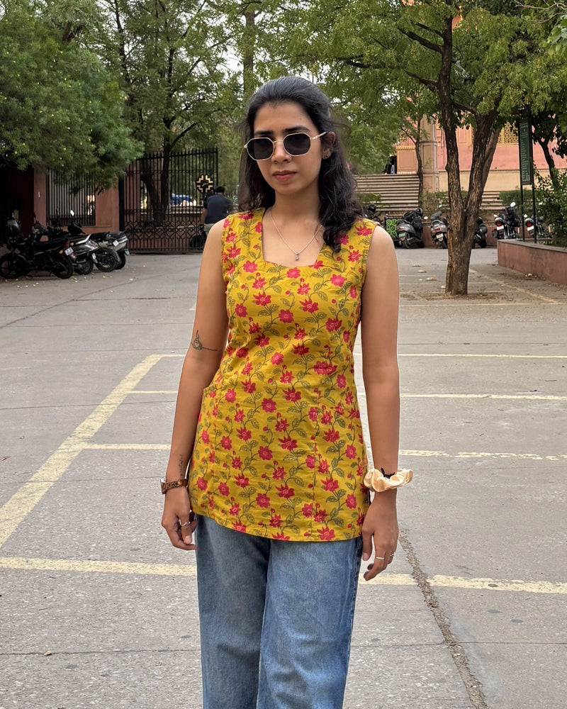 Sunny Bloom Cotton Short Kurti with Pockets