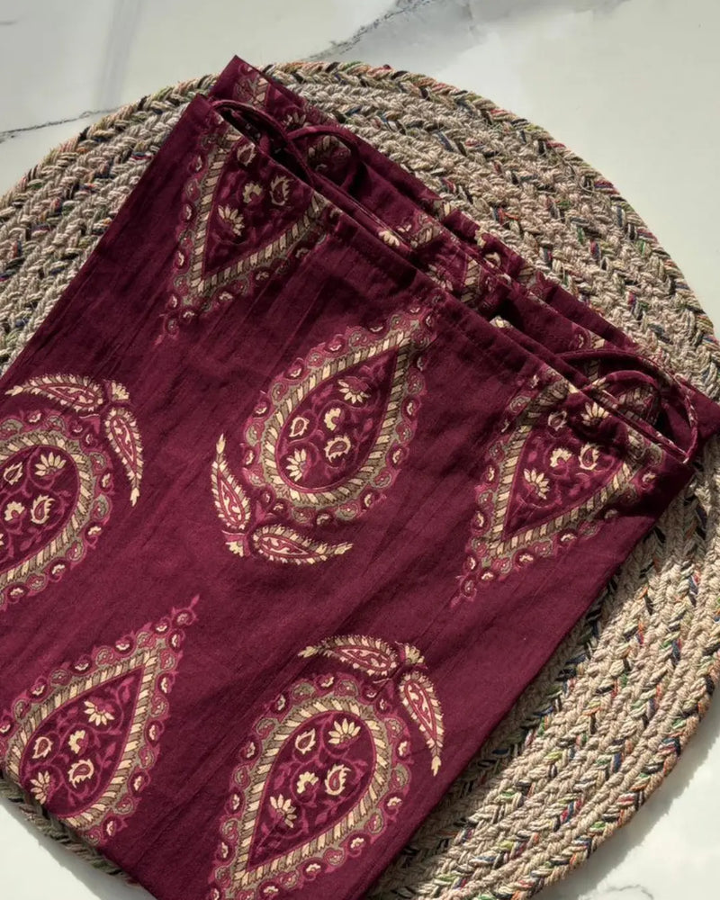 Wine Paisley Spaghetti Strap Corset Cotton Short Kurti