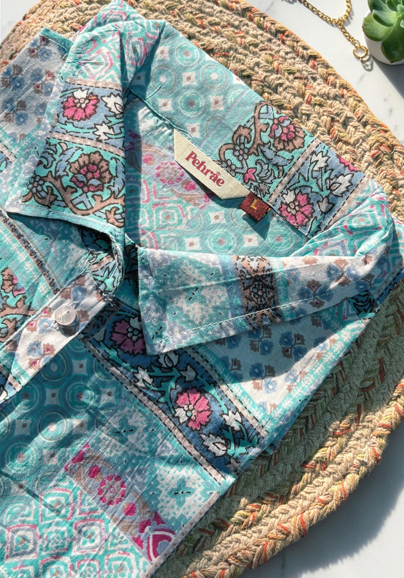 Aqua Shirt Style Short Kurti