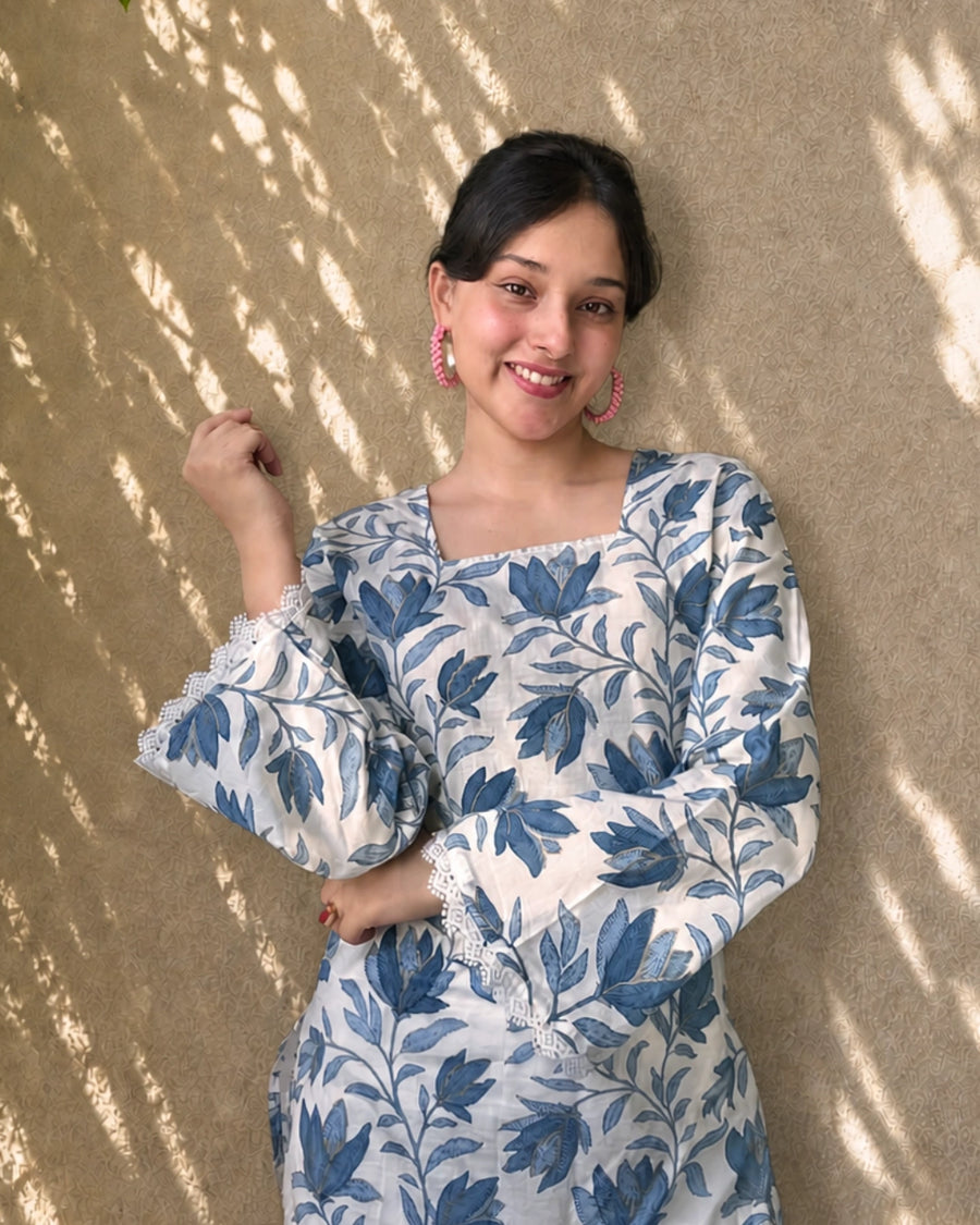 Indigo Bloom Cotton Short Kurti