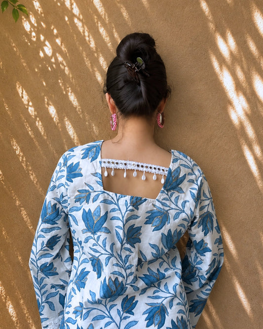 Indigo Bloom Cotton Short Kurti