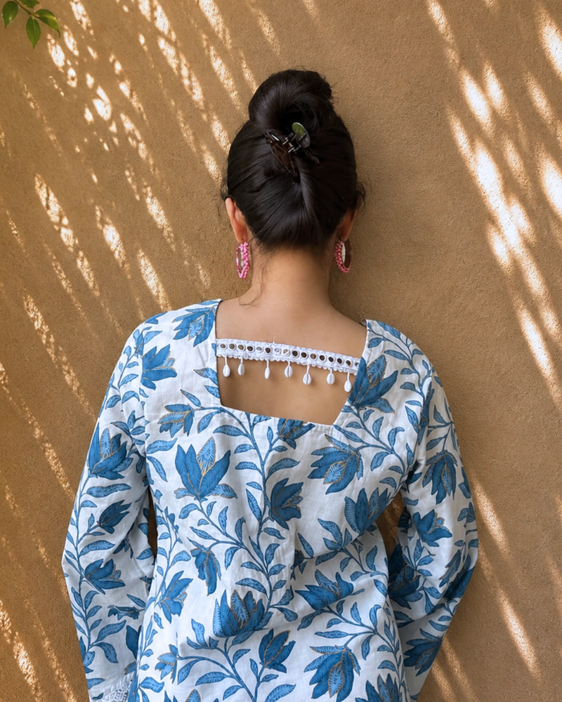 Indigo Bloom Cotton Short Kurti
