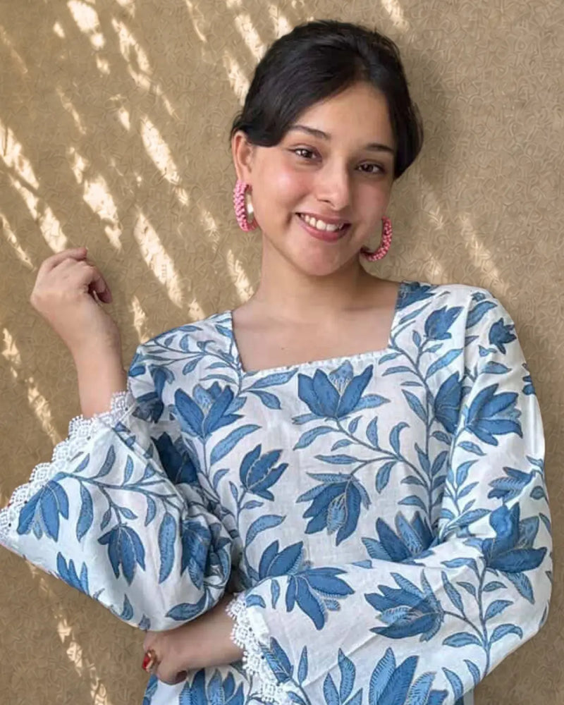 Indigo Bloom Cotton Short Kurti