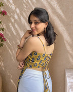Mustard Muse Cut-Out Back Cotton Short Kurti
