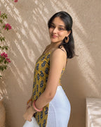 Mustard Muse Cut-Out Back Cotton Short Kurti