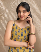 Mustard Muse Cut-Out Back Cotton Short Kurti