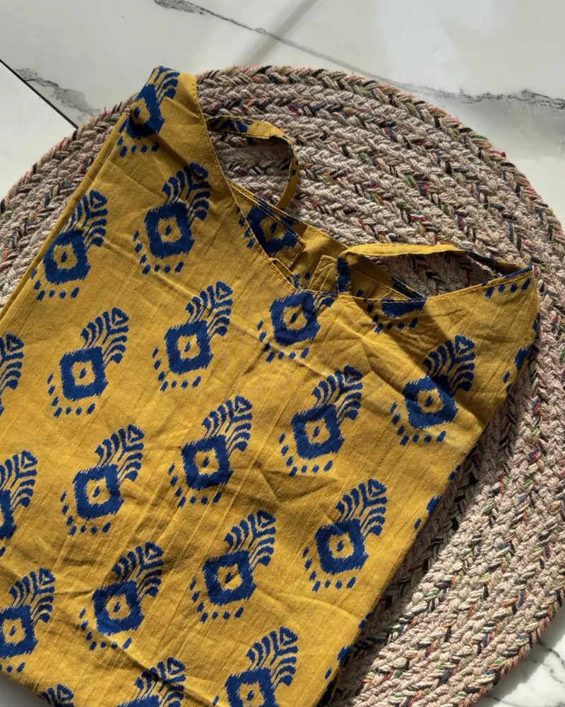 Mustard Muse Cut-Out Back Cotton Short Kurti