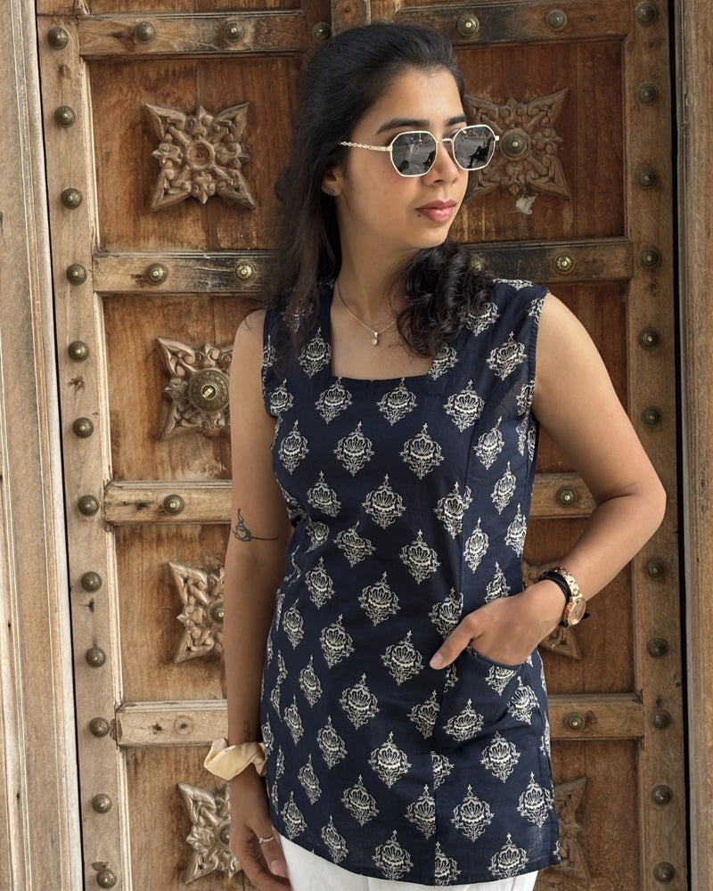 Navy Noir Corset Kurti