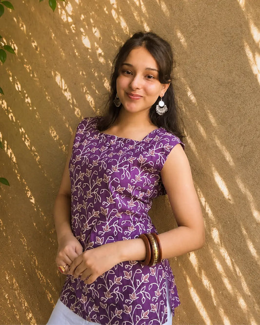 Purple Ivy Laceback Cotton Short Kurti