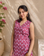 Rosewood Bloom Tie-Up Cotton Short Kurti