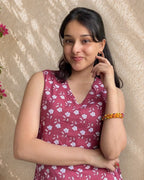 Rosewood Bloom Tie-Up Cotton Short Kurti