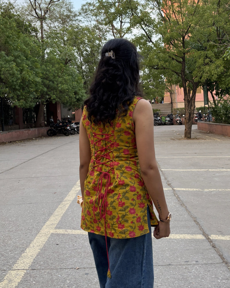 Sunny Bloom Cotton Short Kurti with Pockets