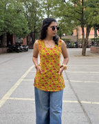 Sunny Bloom Cotton Short Kurti with Pockets