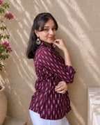 Wine Grace Pintuck Cotton Short Kurti