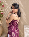 Wine Paisley Spaghetti Strap Corset Cotton Short Kurti