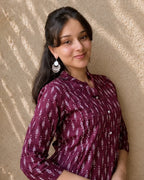Wine Grace Pintuck Cotton Short Kurti